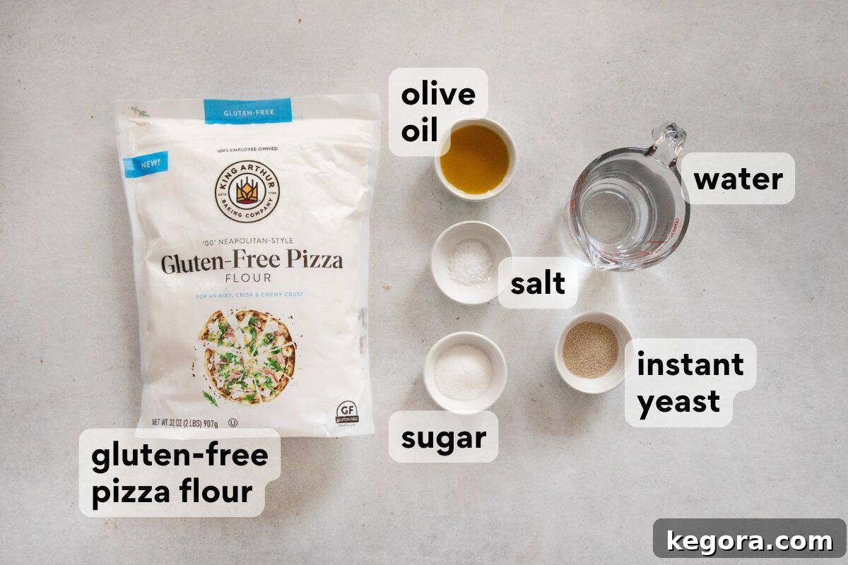 gluten-free Detroit-style pizza crust ingredients measured and labeled.