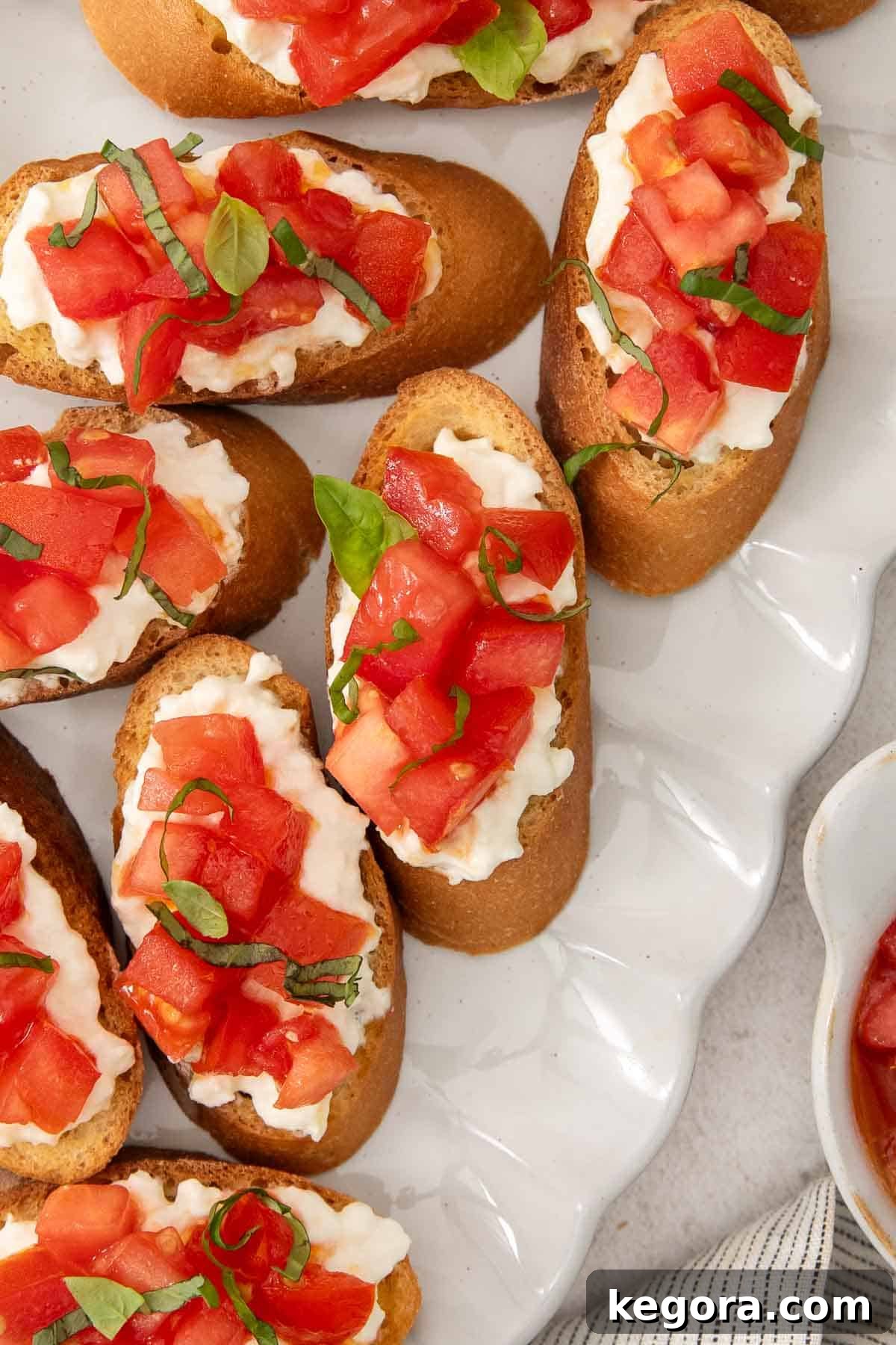 Gluten Free Bruschetta Bliss 7 A close-up shot of gluten-free bruschetta on a platter.