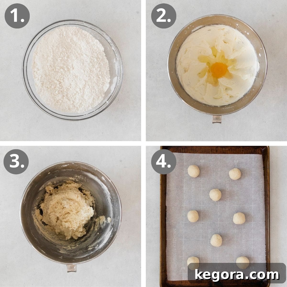 Velvet Gluten-Free Peppermint Melts 5 Image illustrating the steps of mixing dough and shaping cookies.