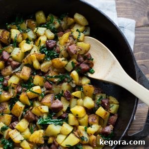 Caramelized Shallot, Kale & Sausage Hash