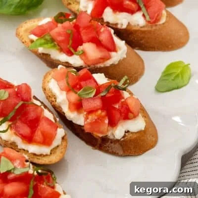 A close-up of gluten-free bruschetta on a platter.