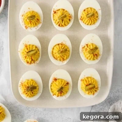 Deviled eggs with relish on a tray