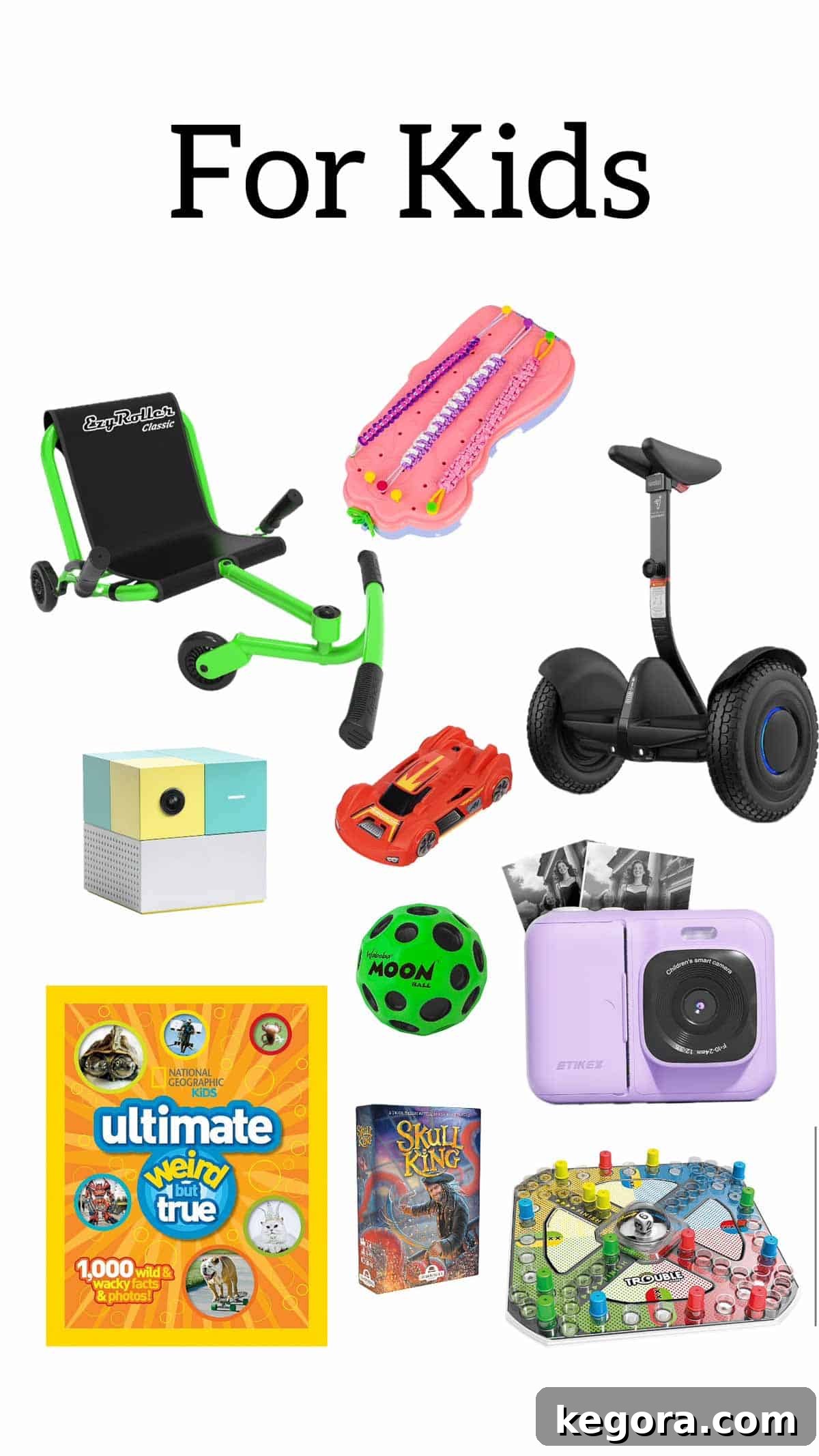 2025's Top Gift Ideas For Foodies, Kids, Him & Her 3 A vibrant collection of engaging gift ideas for children, including scooters, craft kits, and exciting games.