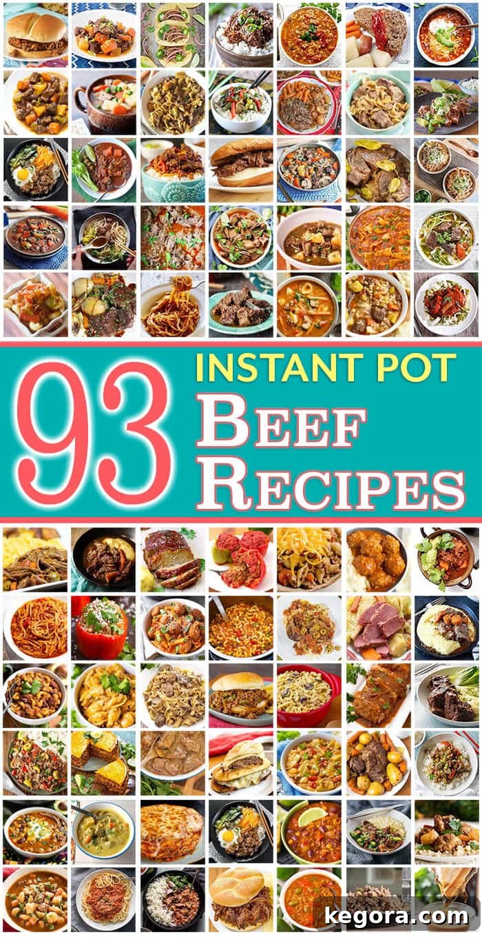 93 Instant Pot Beef Recipes pinterest image with title