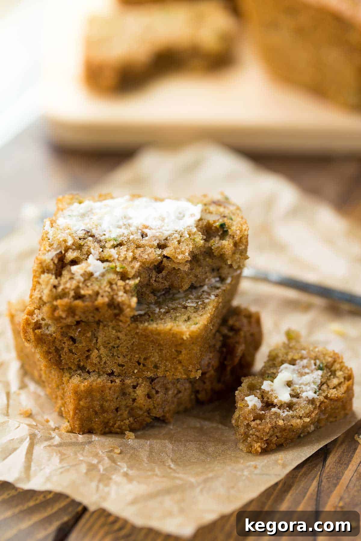 Guilt-Free Zucchini Bread 10 Close-up of perfectly baked slices of gluten-free zucchini bread, showcasing its moist texture and rich color.