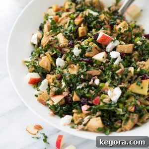 Chicken, Kale & Wild Rice Salad with a healthy homemade dressing.