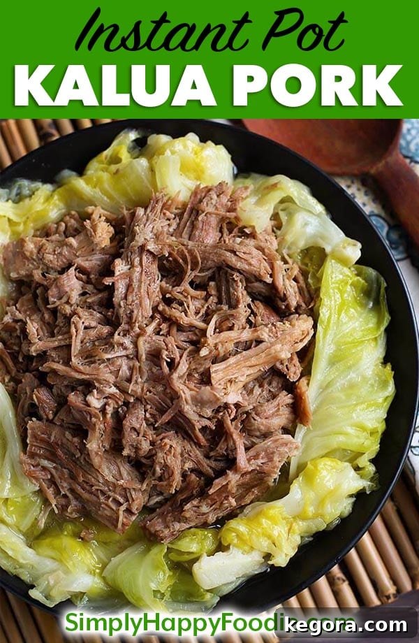 Tender Instant Pot Kalua Pork 9 Instant Pot Kalua Pork tastes like you are eating at a luau! The pork is seasoned with red Hawaiian sea salt, garlic, and smoky bacon. This pressure cooker Kalua Pork is fall apart tender, and has the unique flavor of the Islands! A delicious Instant Pot Kalua Pig for sandwiches or tacos. simplyhappyfoodie.com #instantpotrecipes #instantpotkaluapork #instantpotkaluapig #instantpotpork #pressurecookerkaluapork