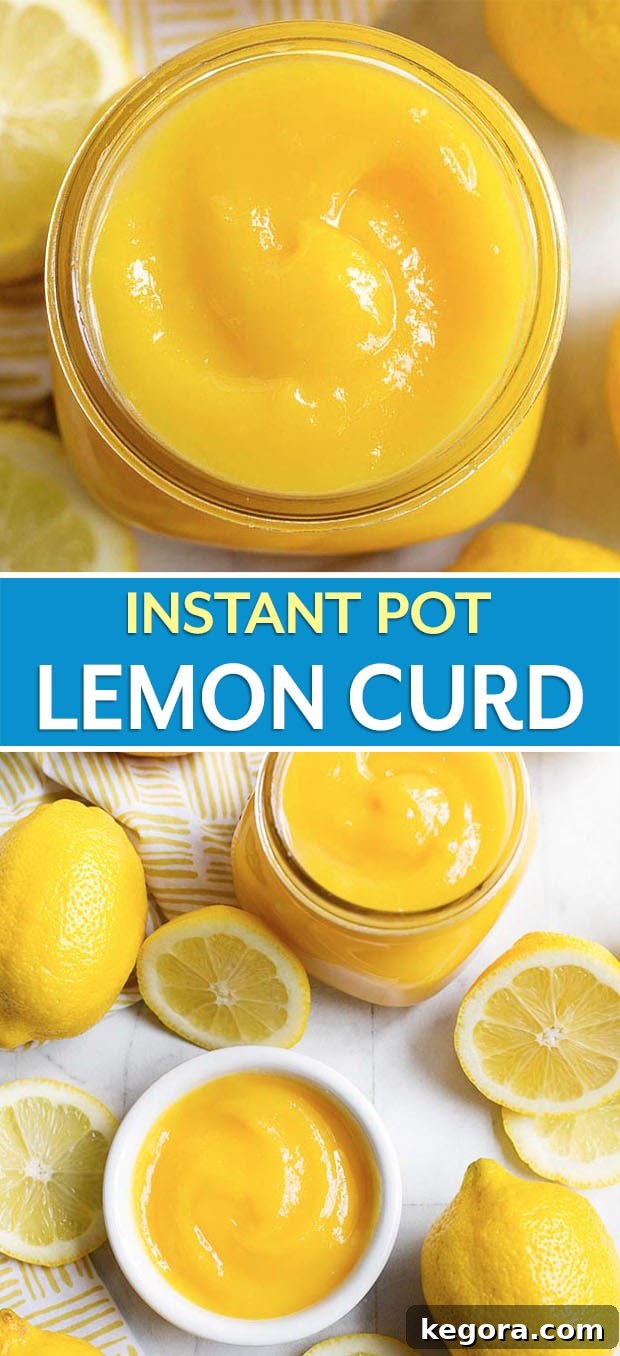 Instant Pot Lemon Curd pin image with the title and Simply Happy Foodie.com logo