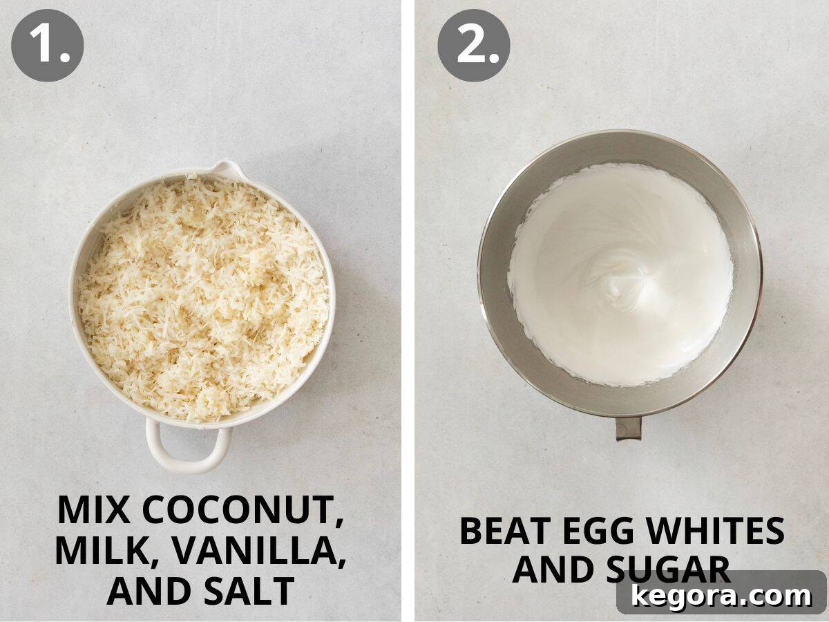 Ethereal Coconut Clouds Gluten Free 5 steps 1 and 2 make the coconut mixture and the egg white mixture.