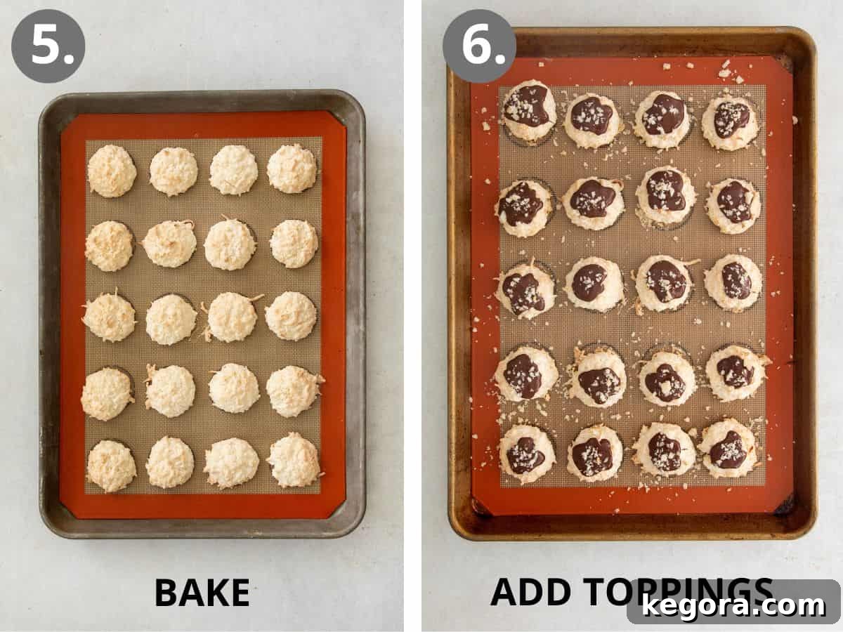 Ethereal Coconut Clouds Gluten Free 7 steps 5 and 6 bake, melt the chocolate, and add the toppings to the cookies.