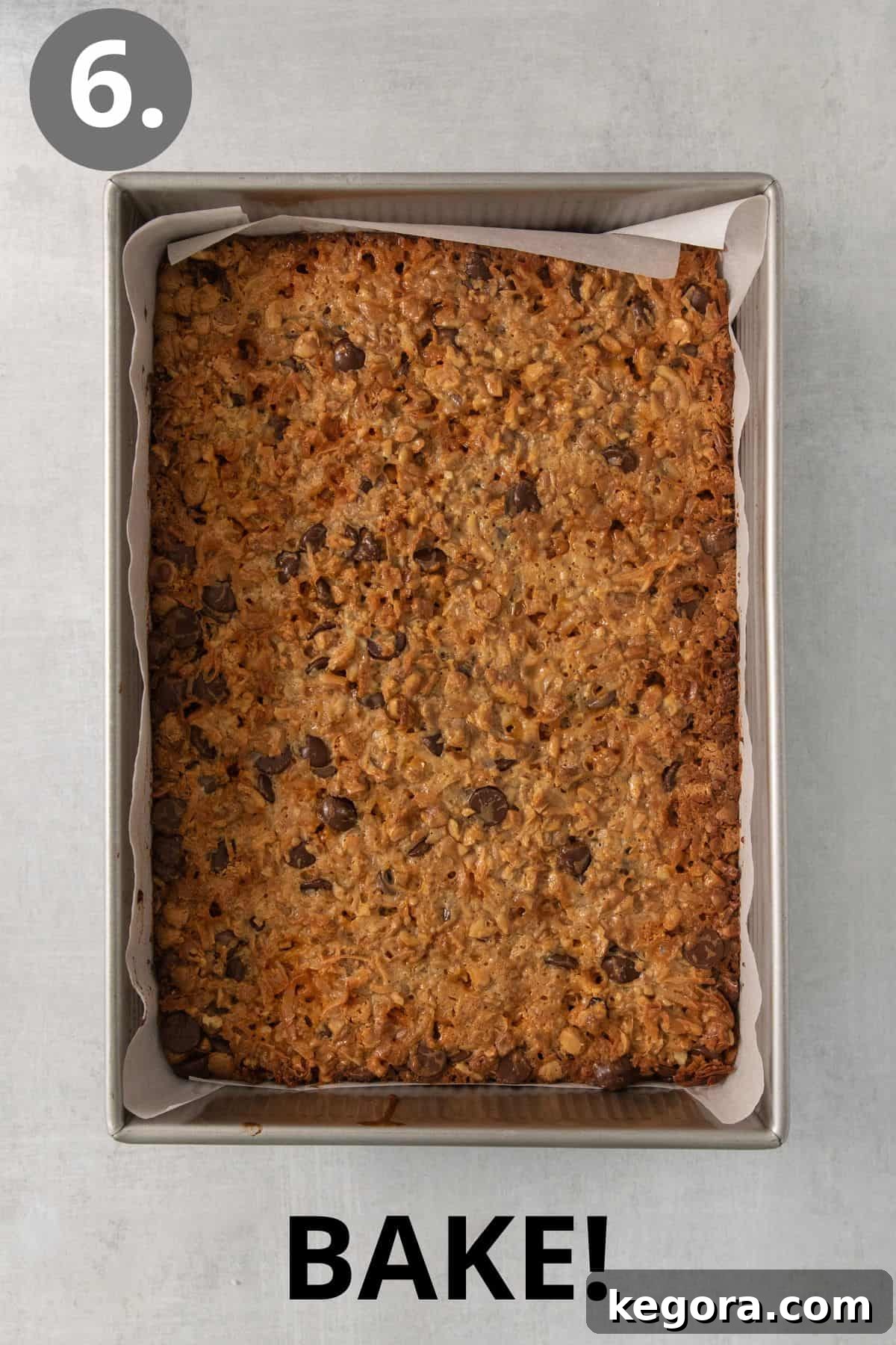 Gluten-Free Magic Bars 9 The fully baked 7-layer bars, golden brown and set in the pan, fresh out of the oven and looking perfectly delicious.