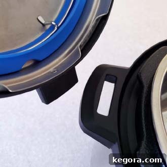 detaching lid from pressure cooker (left) and open lid on pressure cooker (right)