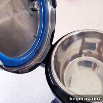 Instant Pot First Use Water Test 15 open lid on pressure cooker, showing the handy lid holder