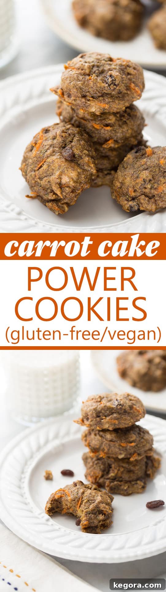 Carrot Cake Power Cookies! Healthy, gluten-free and vegan breakfast cookies that are full of superfoods. Delicious and kid-friendly!