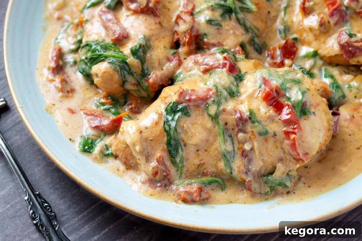 Creamy Slow Cooker Tuscan Chicken 3 Slow Cooker Tuscan Chicken with pasta and spinach