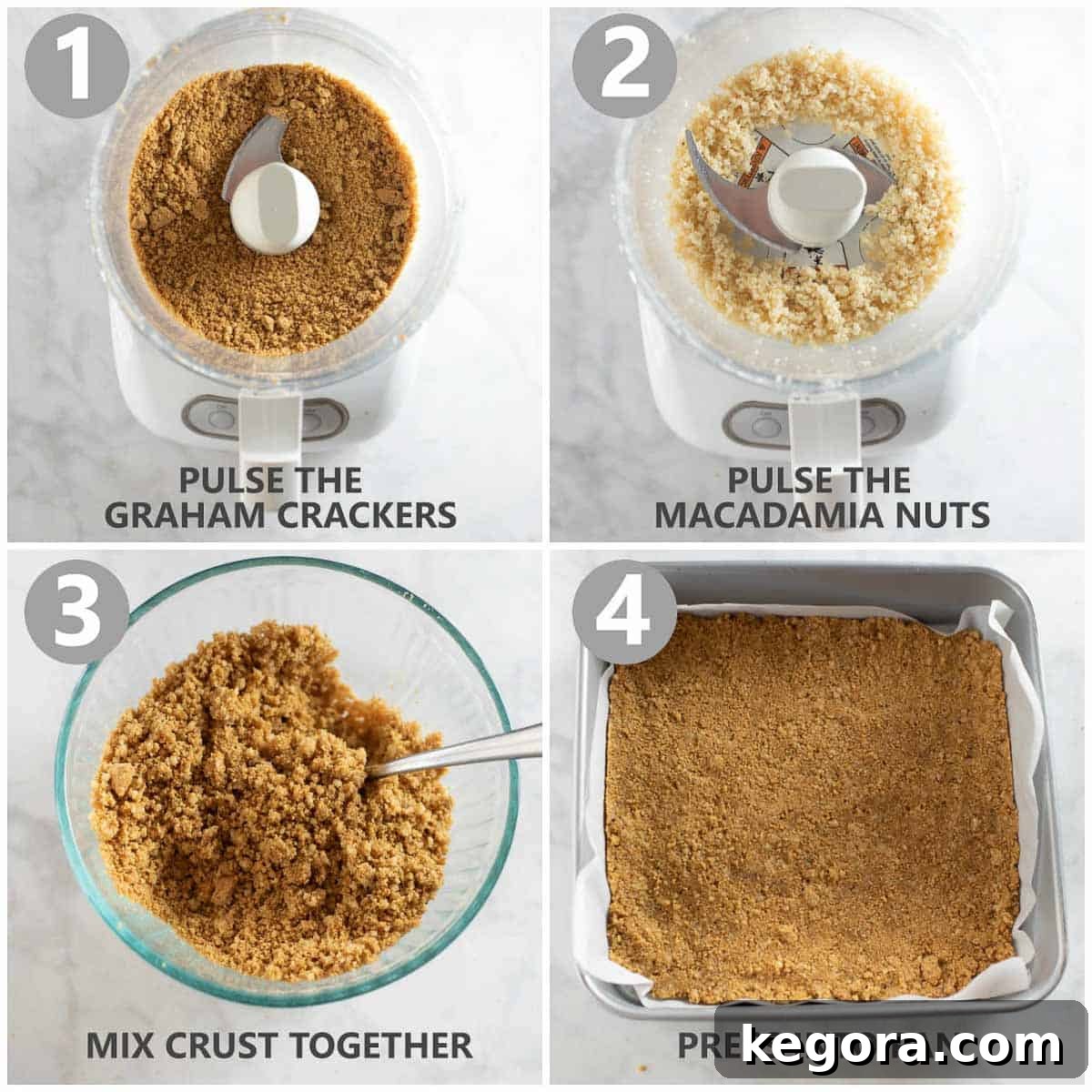 Refreshing Vegan Key Lime Pie Bars 2 step by step photo collage shows how to make a gluten free and dairy free graham cracker crust