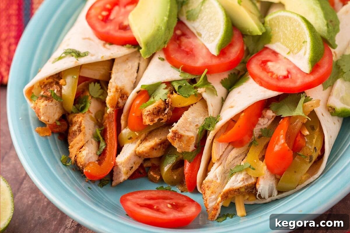 Slow Cooker Chicken Fajitas on a blue plate
