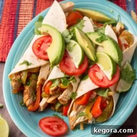 Slow Cooker Chicken Fajitas on a blue plate