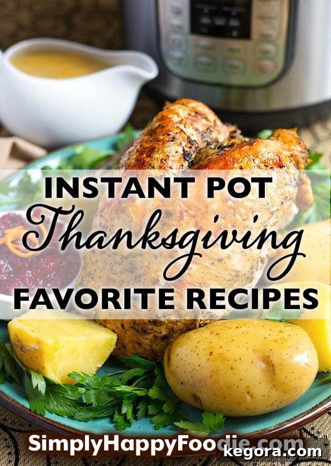 A tasty list of Instant Pot Thanksgiving Recipes. In this list are Instant Pot Thanksgiving recipes and Instant Pot Christmas dinner and dessert recipes. There is something for practically everyone in this list of pressure cooker Thanksgiving recipes! simplyhappyfoodie.com #instantpotthanksgiving #instantpotholiday
