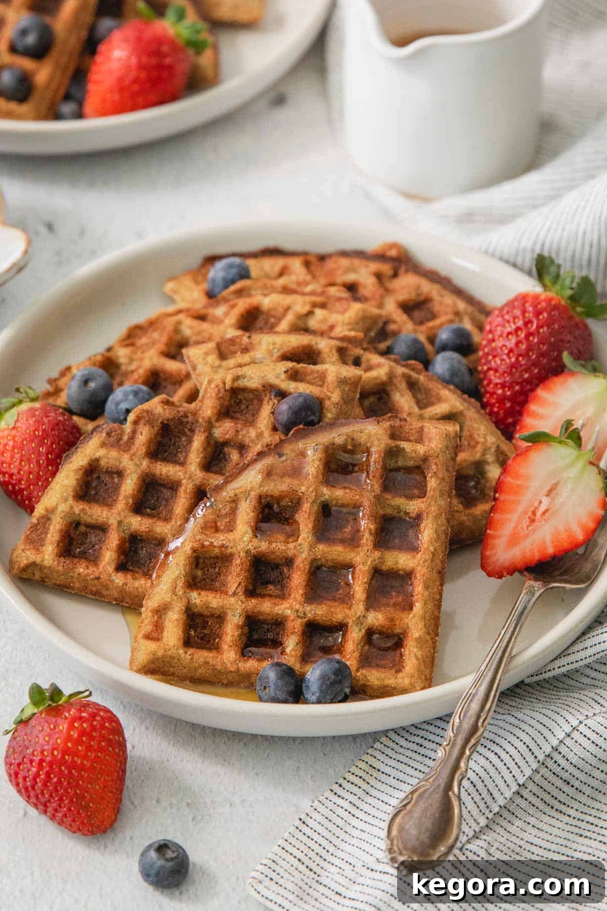 Wholesome Golden Buckwheat Waffles A Pure Delight 3 close up of buckwheat waffles on a plate with berries