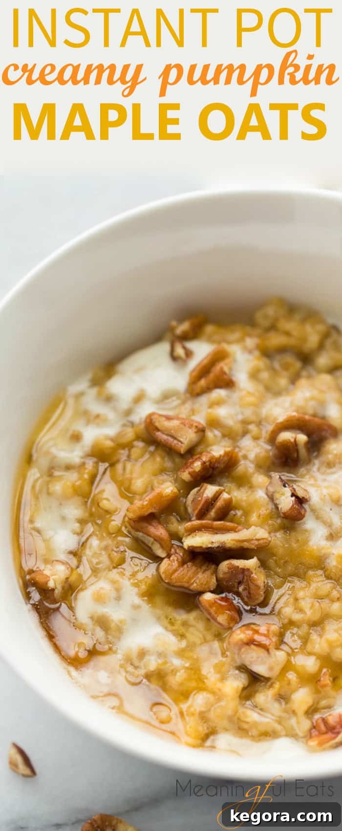 Instant Pot Creamy Pumpkin Maple Oatmeal! No-stir, perfectly soft oats cooked for 10 minutes in the pressure cooker. Lightly sweet with all the flavors of fall! {Dairy-Free, Gluten-Free}