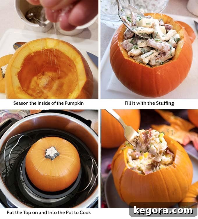 Instant Pot Harvest Stuffed Pumpkin 5 Instant Pot Stuffed Pumpkin steps collage