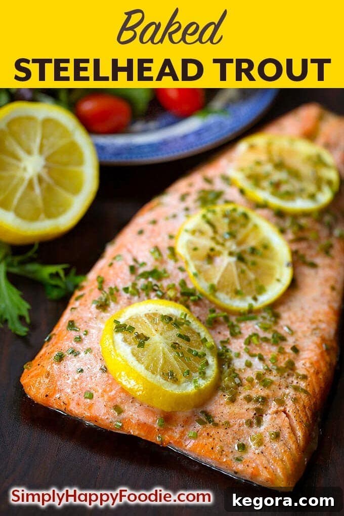 Garlic Herb Baked Steelhead Trout 4 Simply prepared fresh Baked Steelhead Trout has a rich, full flavor that isn't too fishy, and is so delicious. A healthy and yummy baked fish! simplyhappyfoodie.com ##steelheadtrout #bakedsteelhead #bakedfish
