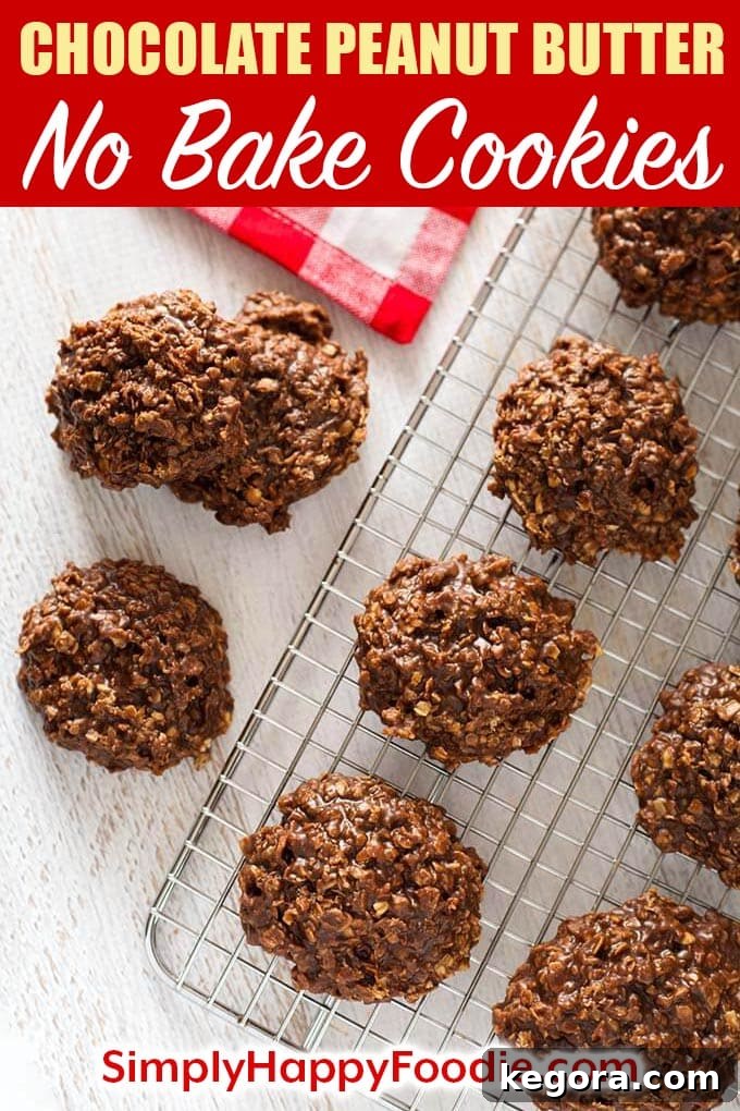 A vibrant, close-up shot of a batch of Chocolate Peanut Butter No Bake Cookies, emphasizing their rich color and appealing texture, perfect for social media sharing and inspiring cravings.
