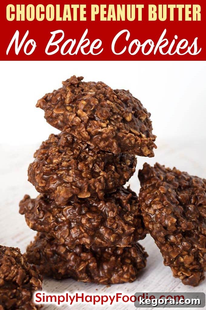 Speedy Chocolate Peanut Butter No-Bakes 8 Another enticing image of Chocolate Peanut Butter No Bake Cookies, highlighting their rich cocoa, creamy peanut butter, and hearty oatmeal combination, ideal for quick dessert enthusiasts and family treats.