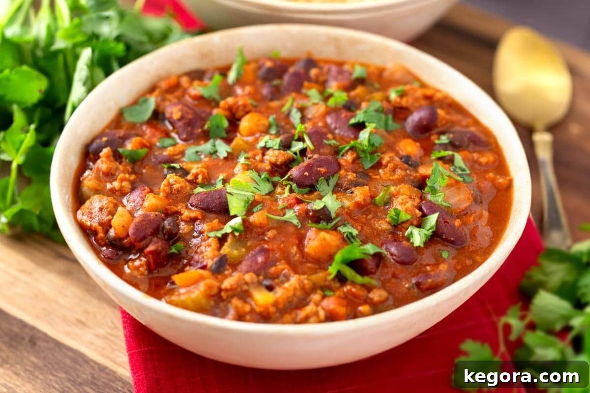 Slow Cooker Turkey Chili with toppings