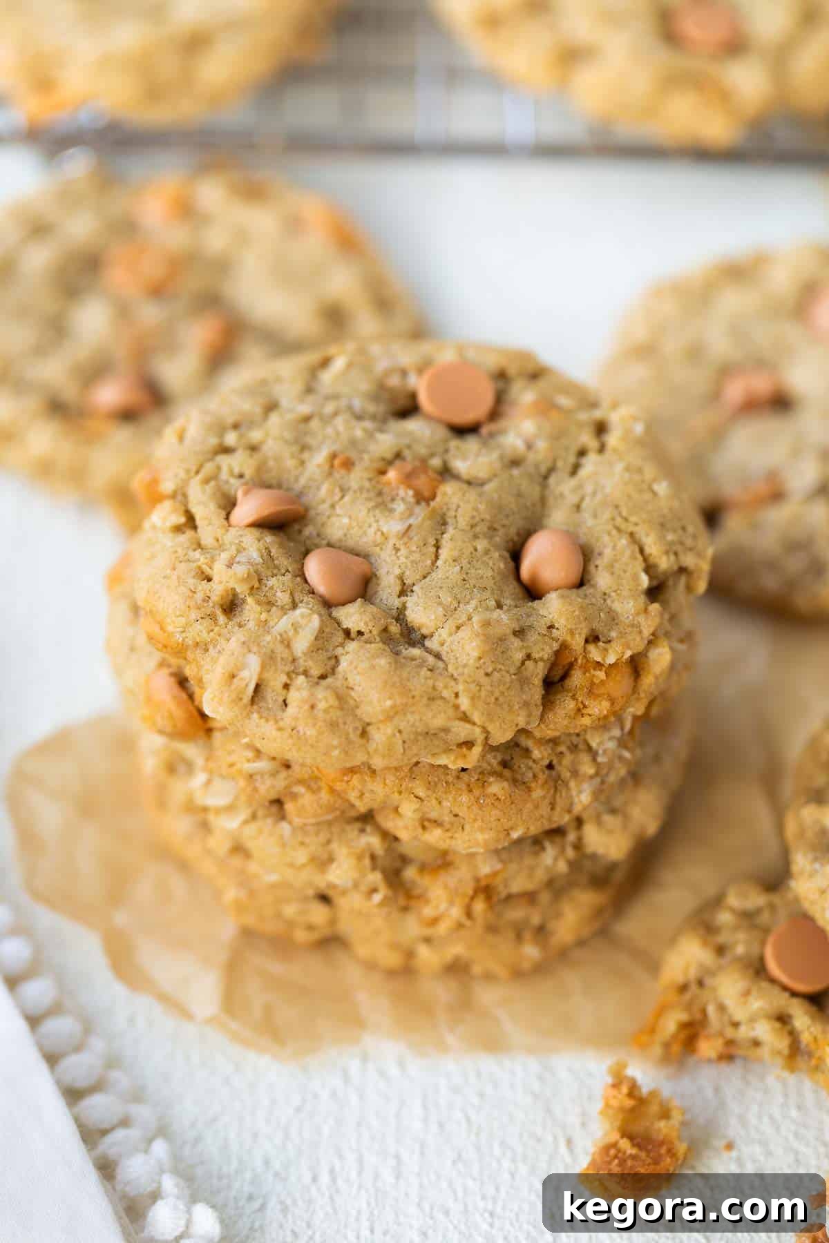 close up shot of stack of oatmeal scotchies