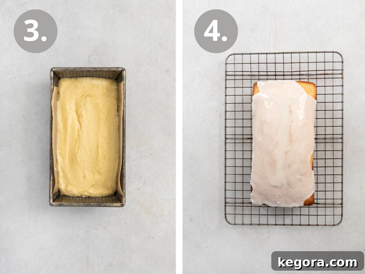 Freshly baked gluten-free lemon loaf cooling on a wire rack with a generous drizzle of glaze.