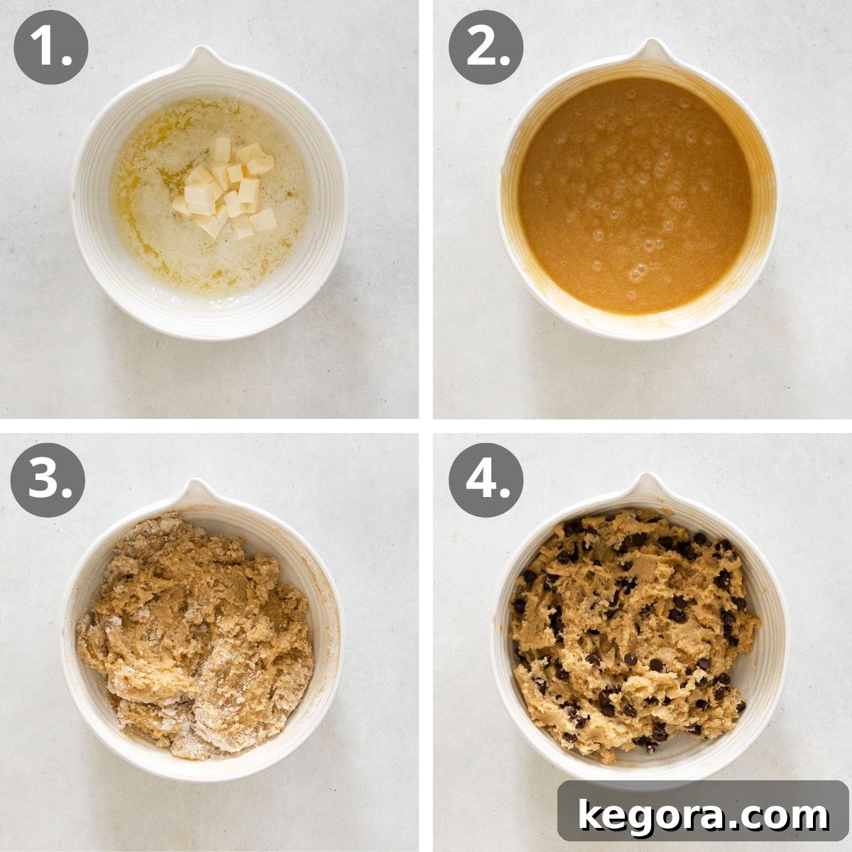 Irresistible Gluten-Free Brookies 5 Step-by-step images showing the process of making gluten-free cookie dough for brookies.