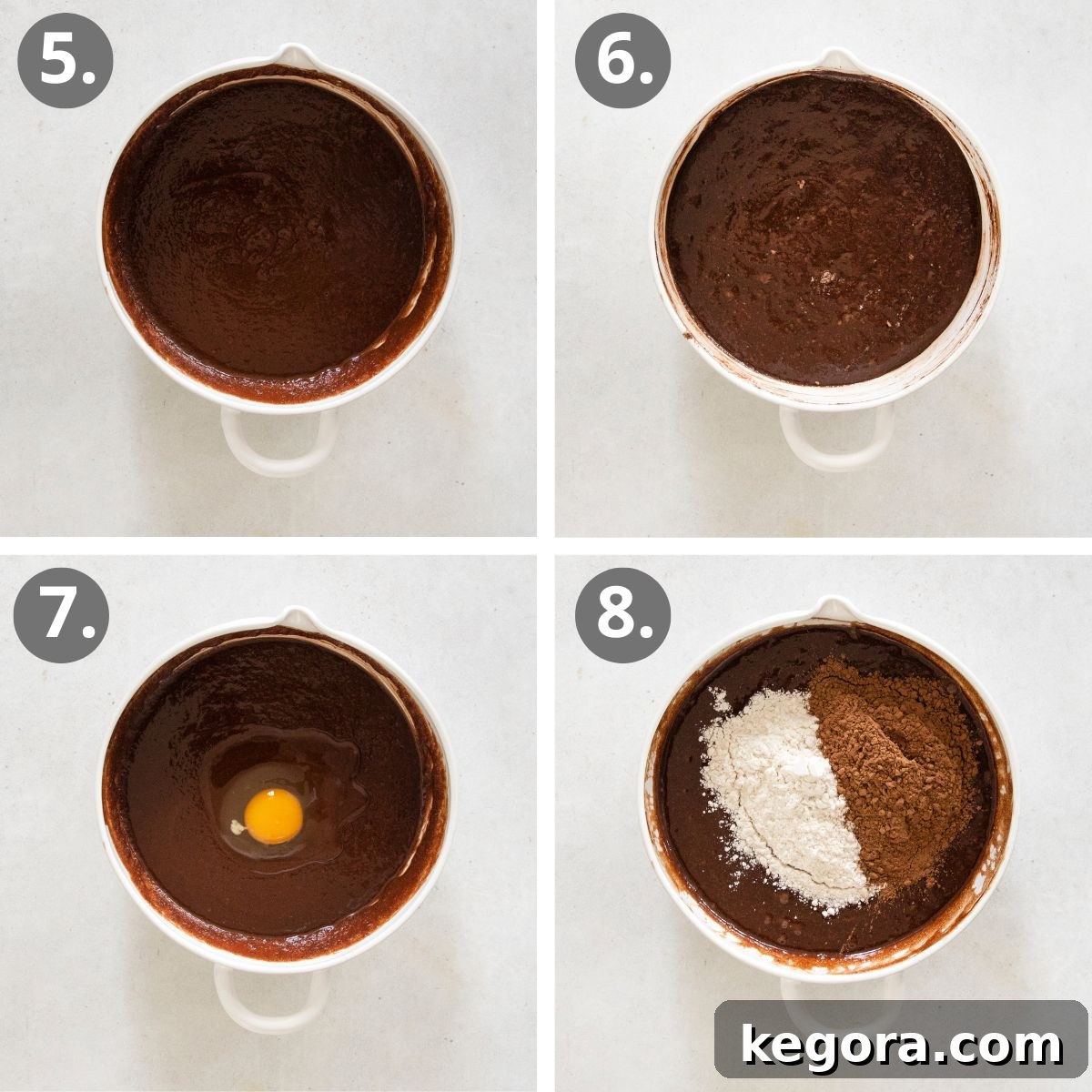 Irresistible Gluten-Free Brookies 6 Visual steps illustrating how to create the rich gluten-free brownie batter for brookies.