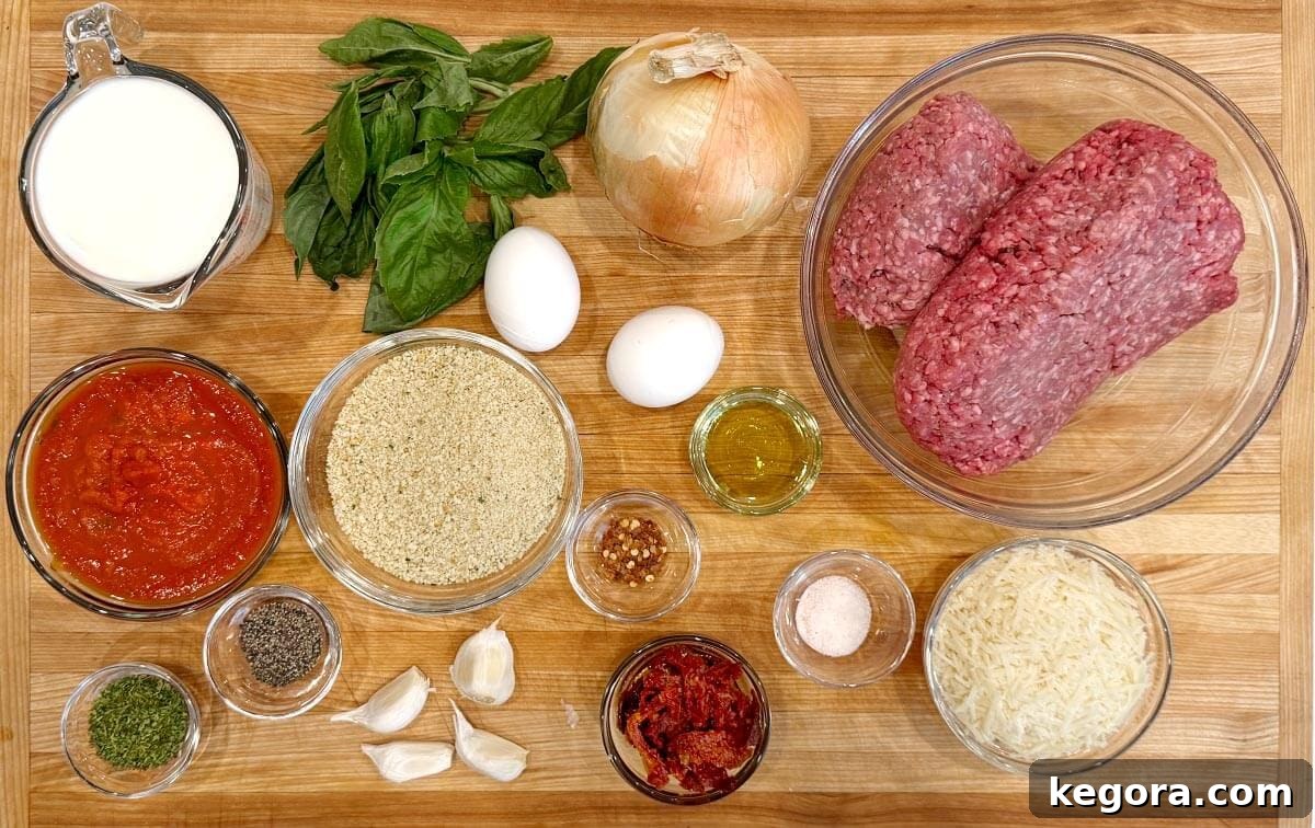 Italian Style Meatloaf with Parmesan, Herbs and Marinara 3 italian meatloaf ingredients shot
