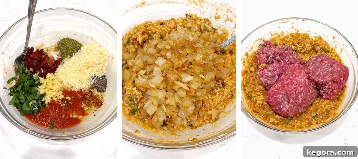 Italian Style Meatloaf with Parmesan, Herbs and Marinara 5 spices and remaining ingredients in breadcrumbs, onion added, ground beef added