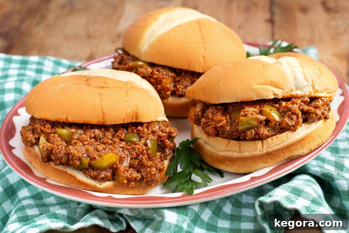 Classic Sloppy Joes Sandwich Recipe 6 3 sloppy joes on buns on a plate