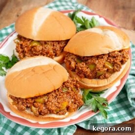 Classic Sloppy Joes Sandwich Recipe 8 3 sloppy joes on buns on a plate