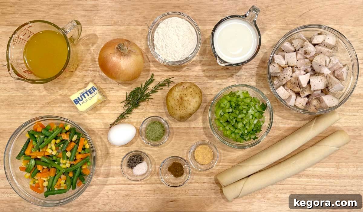 Classic Chicken Pot Pie with Flaky Butter Crust 3 chicken pot pie ingredients shot