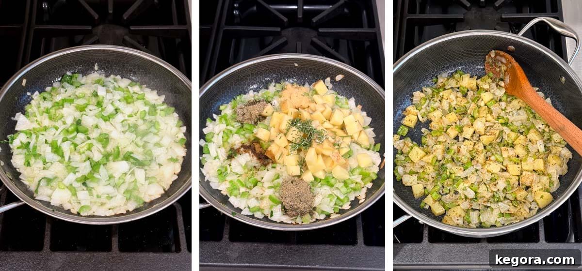 Classic Chicken Pot Pie with Flaky Butter Crust 4 Sauté vegetables and seasonings