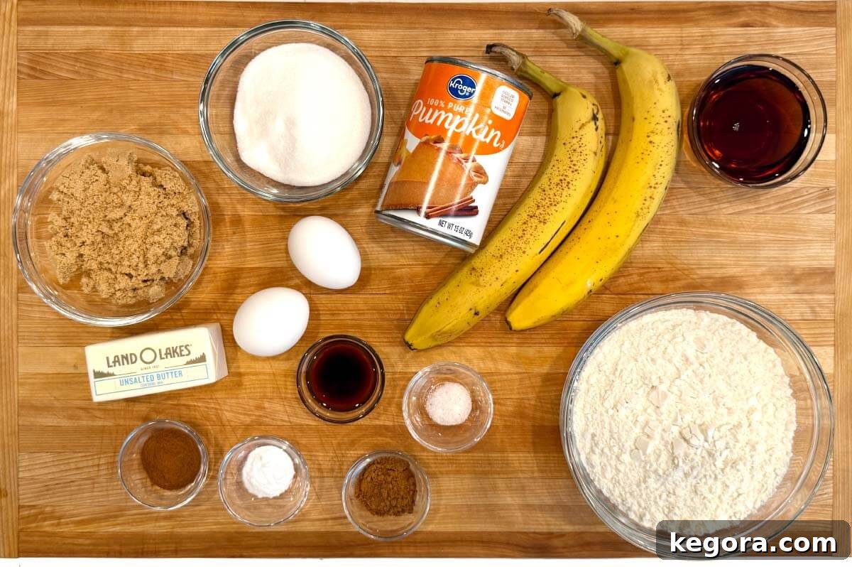 Moist Spiced Pumpkin Banana Bread Recipe 3 pumpkin banana bread ingredients shot