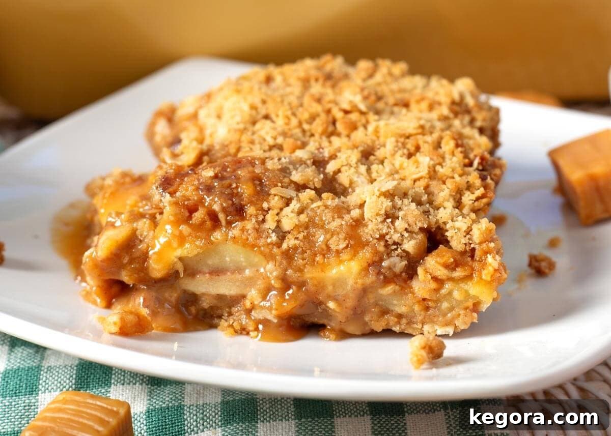 Salted Caramel Apple Crumble Bars 10 Caramel Apple Crumble Bars with tender apples, caramel, and oat crumble topping